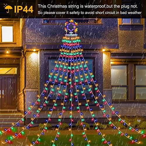 שינוי צבע קישוט לחג המולד אורות מיתר פתיתי שלג חיצוניים, 320 LED 16.4ft אורות חג מולד [8 מצבים ועמידים
